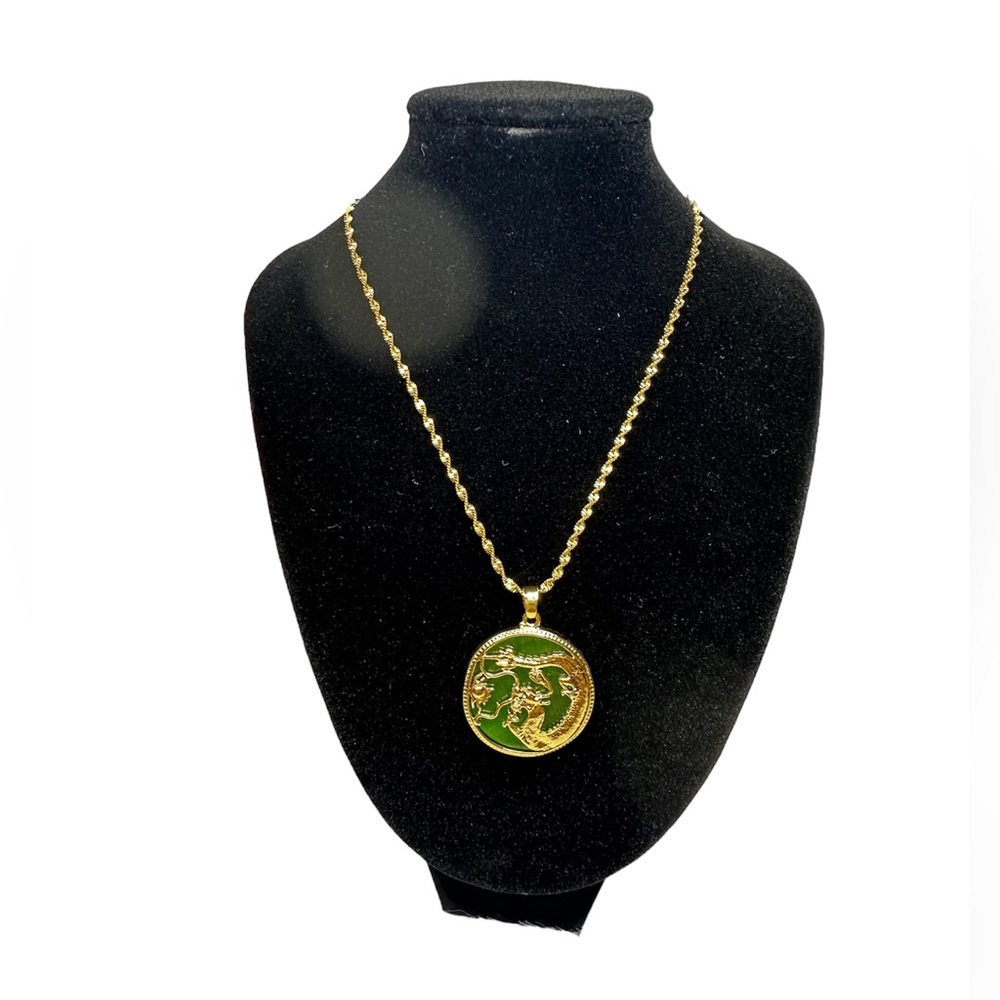 New Cring CoCo jade Pendant Necklace 24K Gold Plated.